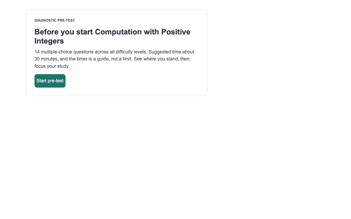 A chapter diagnostic pre-test, a real page from PiGrids